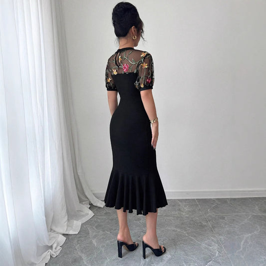 Lady Mesh Jacquard Hem Waist-tied Skirt
