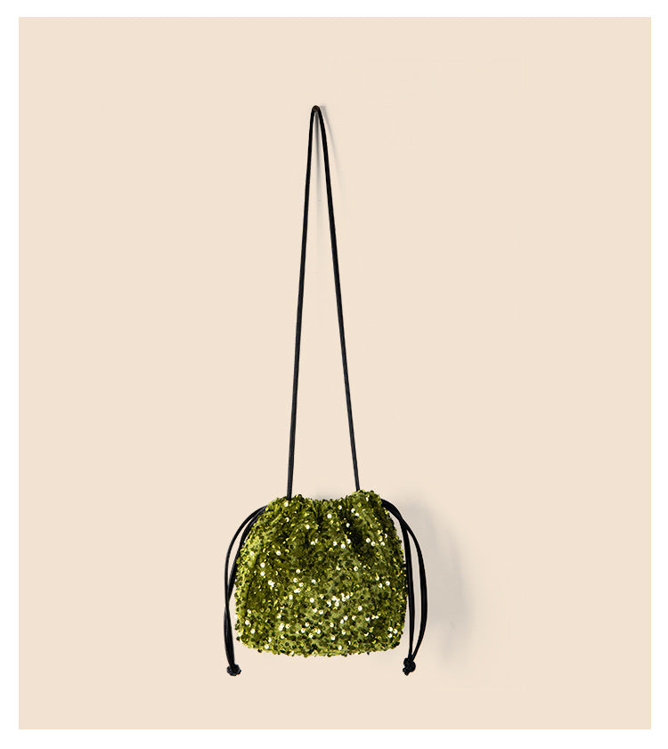 Drawstring Pull String Shoulder Bag Women's Starry Sequins
