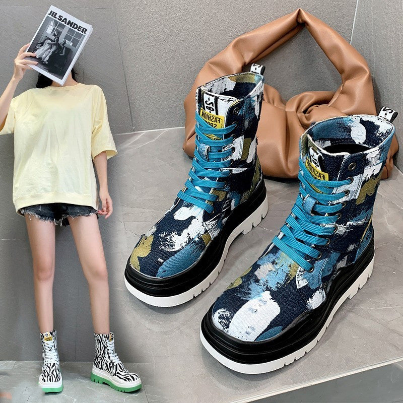 Fashion Canvas Platform Casual Short Boots Women