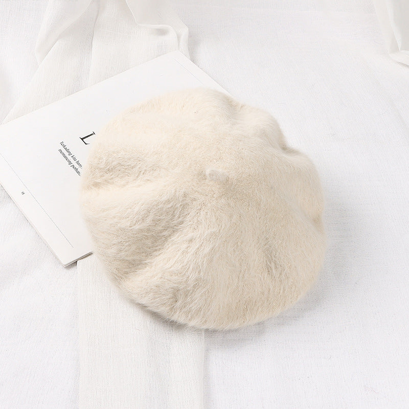 Solid Soft Girl Plush Knitted Artist Hat