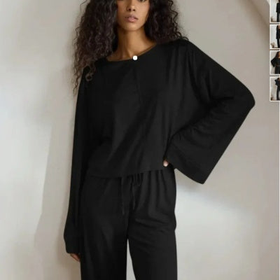Women's Batwing Sleeve Top And Trousers Lazy Casual Homewear Suit