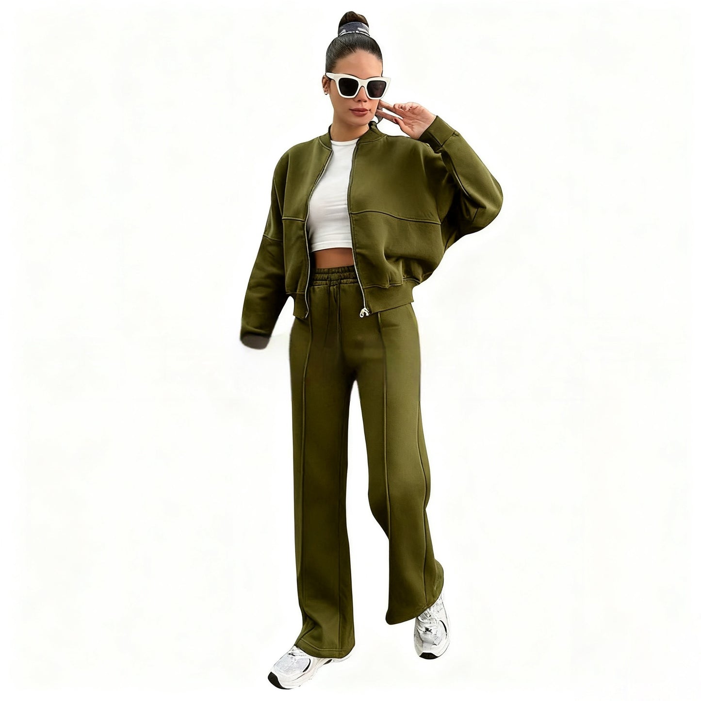 Womens Solid-Color Casual Sweatshirt Set