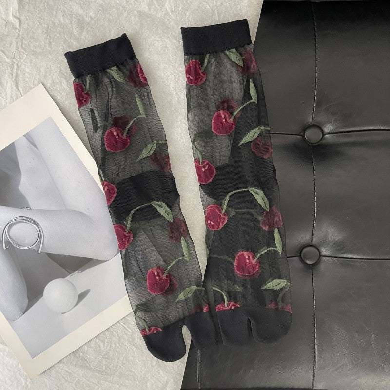 Cherry Jacquard Summer Cute Wild Thin Socks Stockings