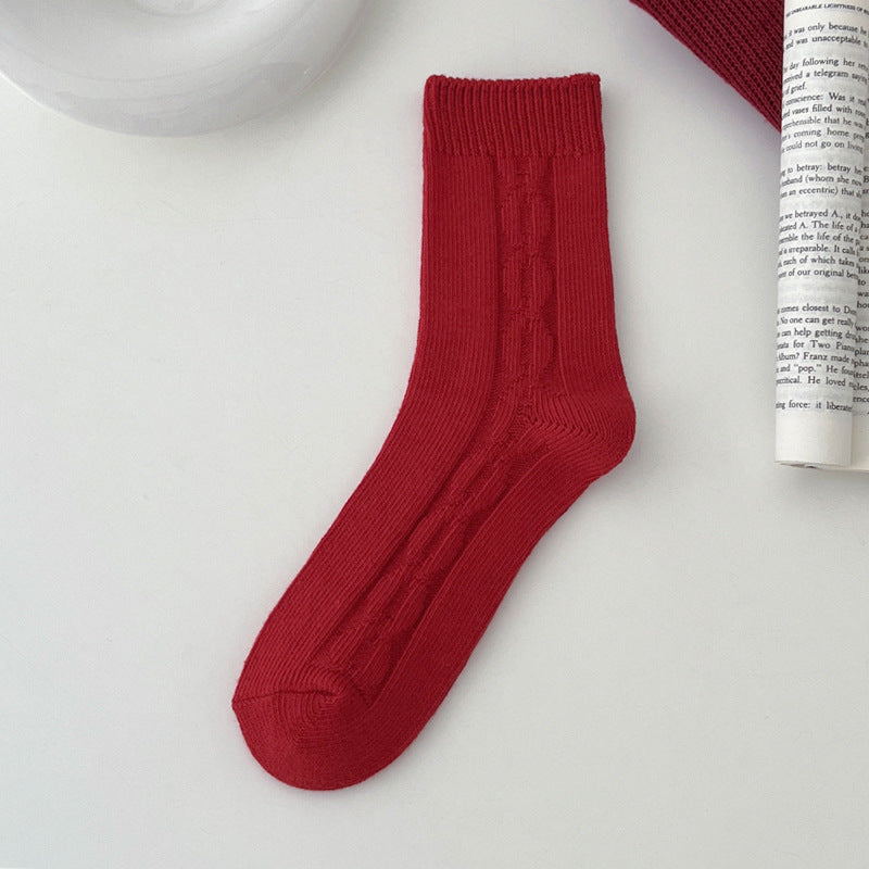Women's Red Middle Tube Cotton Socks