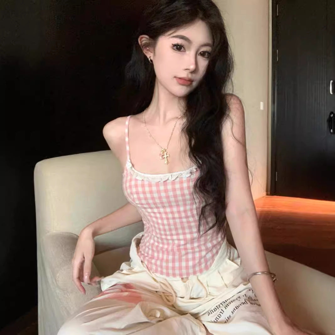 Womens Plaid LaceTrimmed Camisole FashionForward Style