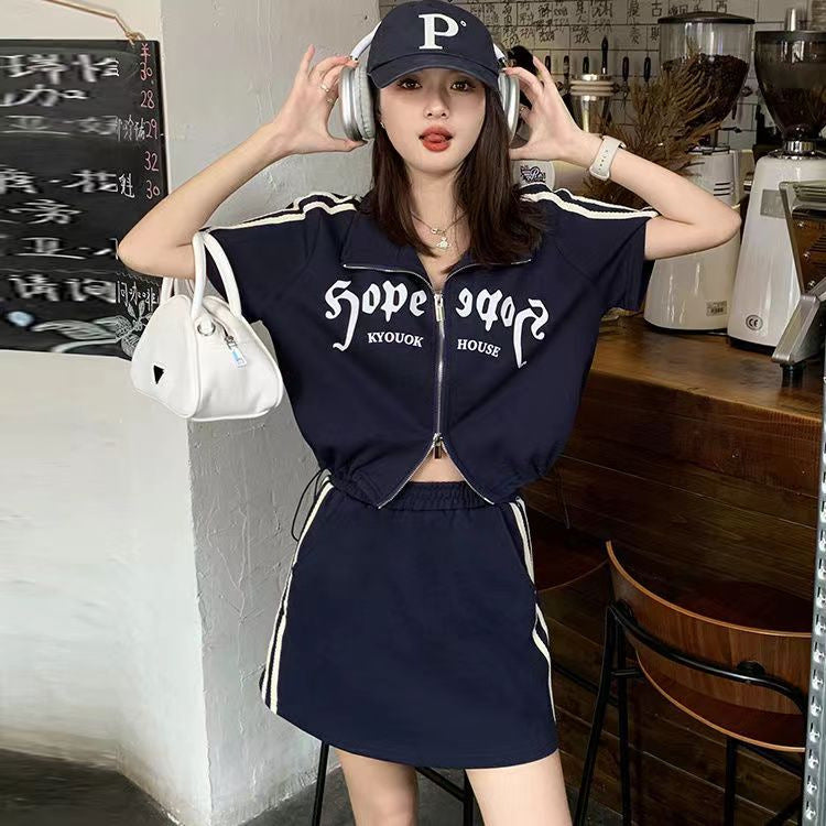 Slim-fit Casual Skirt Short Sleeve Fashion Set For Women