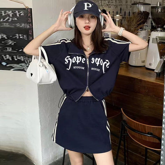 Slim-fit Casual Skirt Short Sleeve Fashion Set For Women
