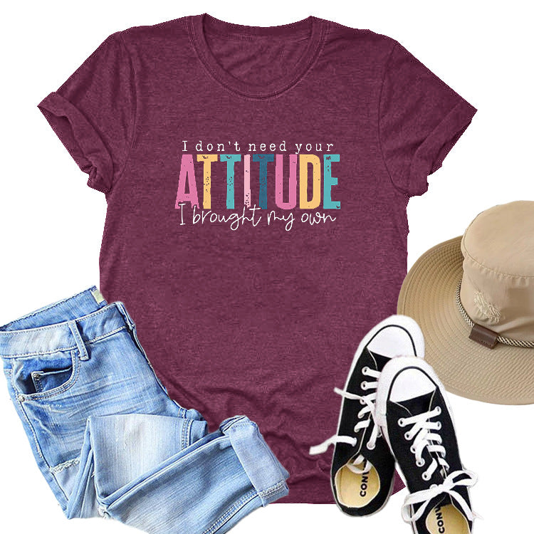 Colored Cotton T-shirt Women's Short Sleeve Letters
