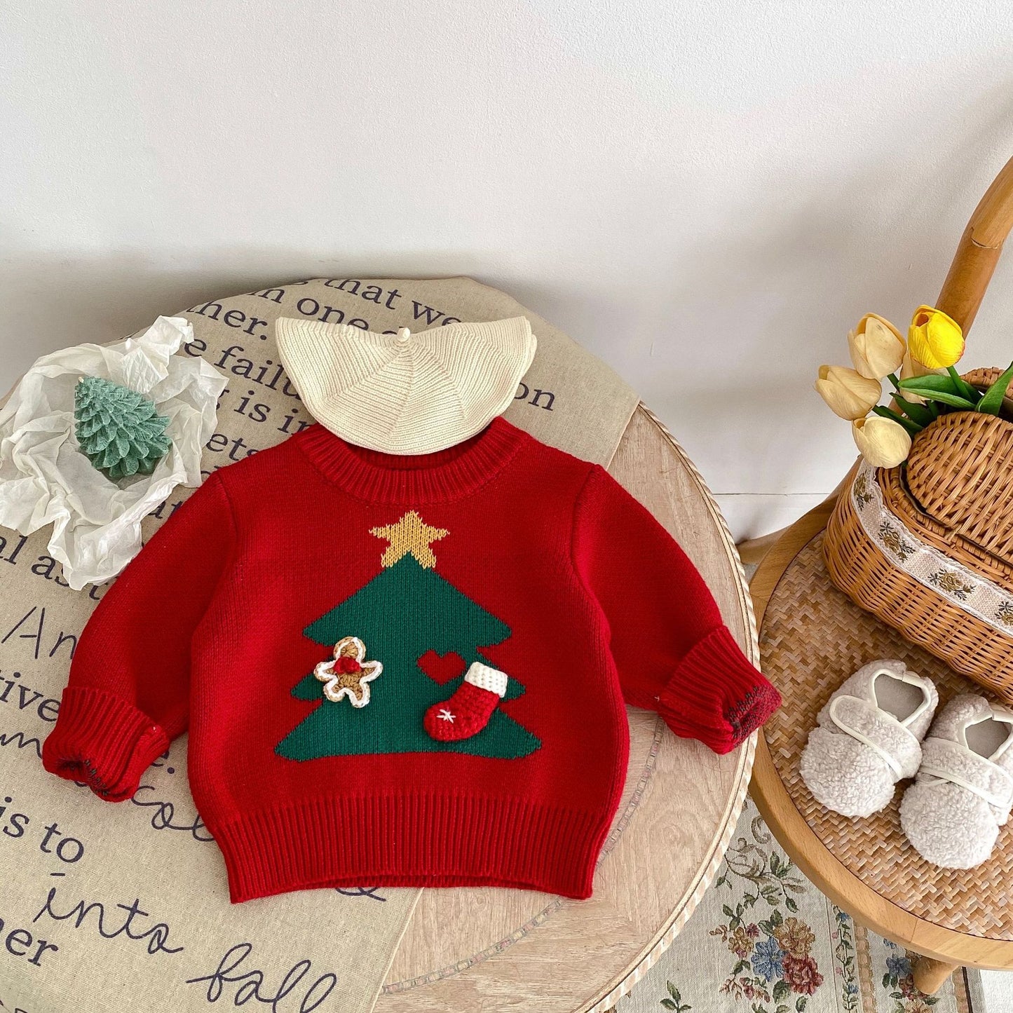 Autumn And Winter Sweater 0-3 Years Baby Girl Christmas Tree Jacquard Pullover Sweater Coat
