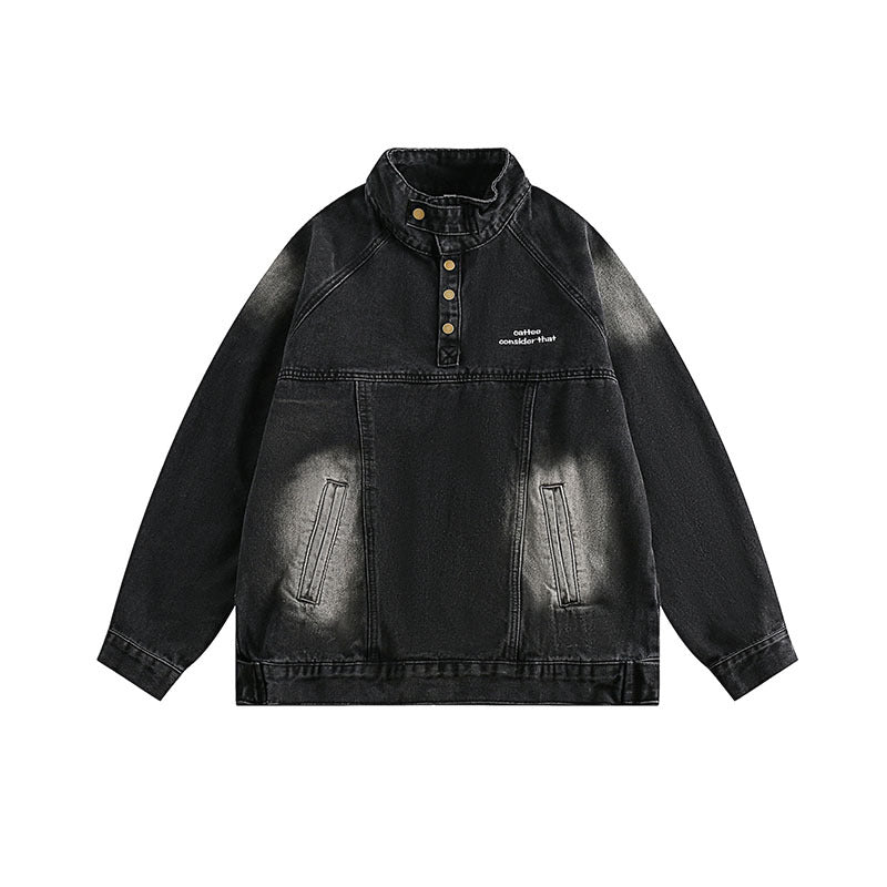 American High Street Retro Heavy Industry Washed Denim Jacket Men And Women Street Pullover Top