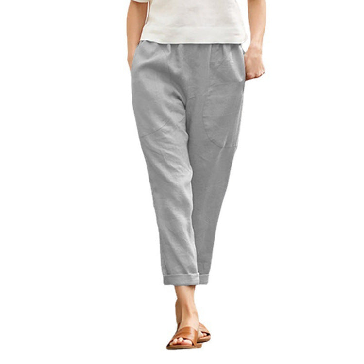 Women's Plus Size Cotton And Linen Casual Pants Solid Color