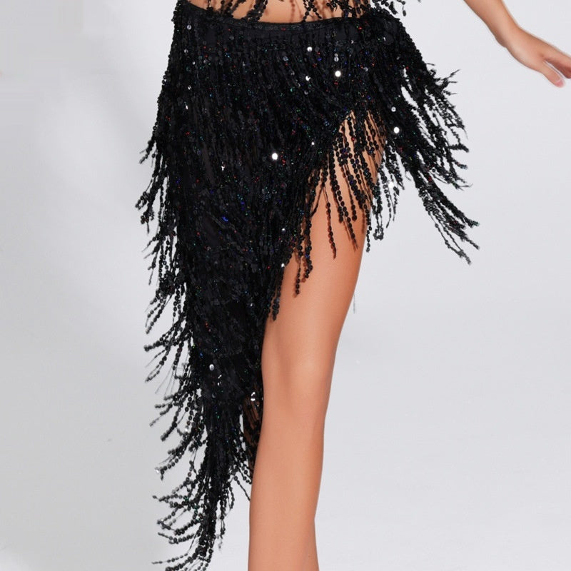 Women's Sequined Tassel Triangle Hip Bag Waist Scarf