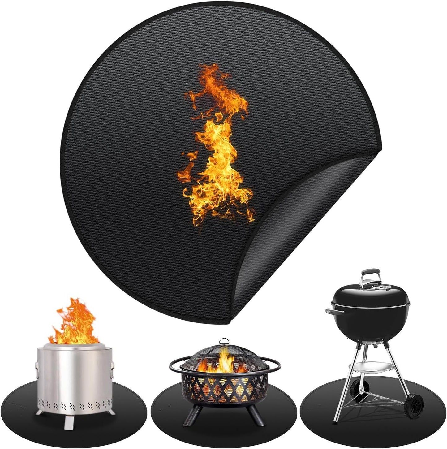 Black Round Barbecue Mat Fireproof Pad High Temperature Resistant Oil Resistant Flame-proof Mat Camping