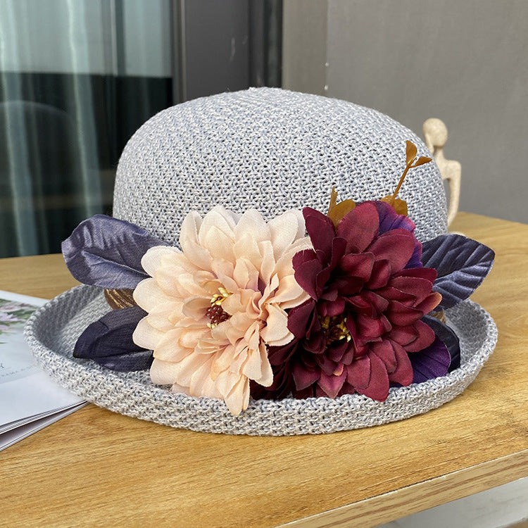 Elegant Off-the-face-hat Round Crown Women's Fashionable Knitted Breathable Bucket Hat