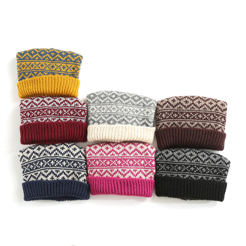 Winter Versatile Diamond Plaid Two-Color Contrast Hat