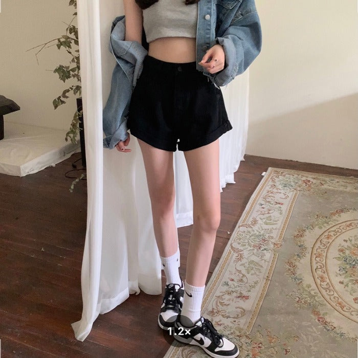 Ladies High Waist Slim Loose Wide Leg Denim Shorts
