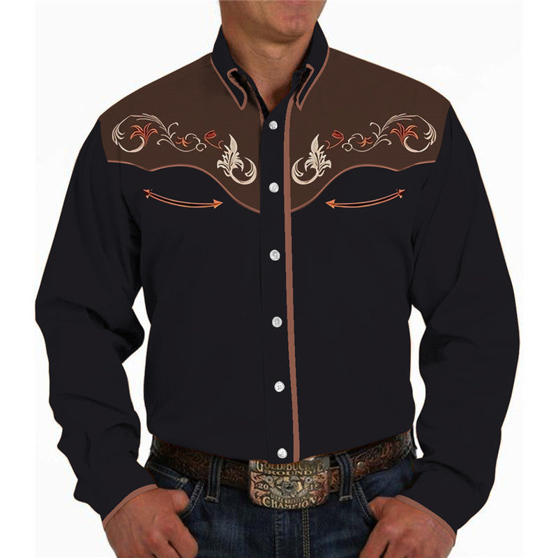 Men's Casual 3D Printing Lapel Long Sleeve Shirt