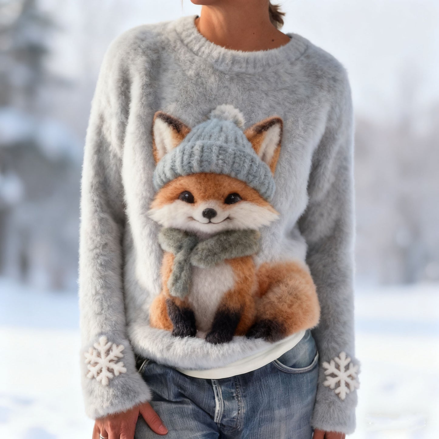 Womens Adorable Christmas Flannel Hoodie With Long Sleeves