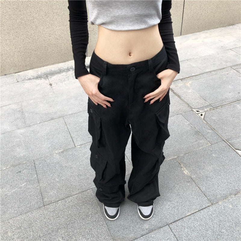 American Retro High Street Straight Tube Multi Pocket Overalls