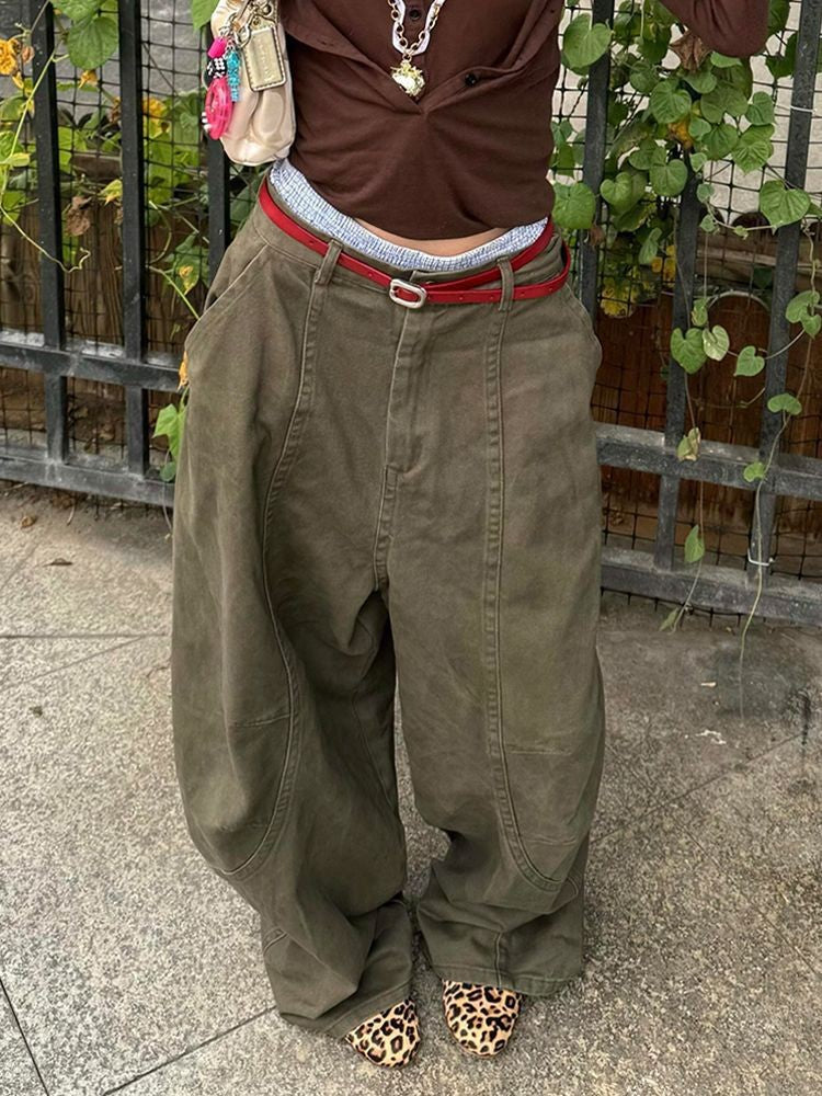 American-style Retro Washed Corridor-shaped Machete Jeans