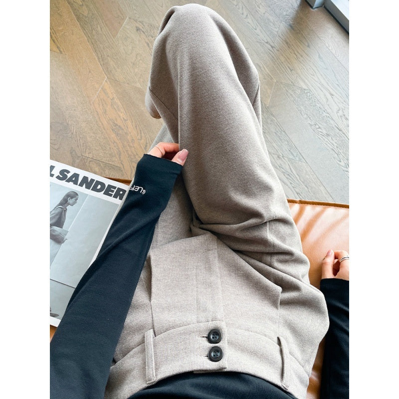 Gray Woolen Wide-leg Pants Autumn And Winter High Waist Drooping Casual Straight-leg