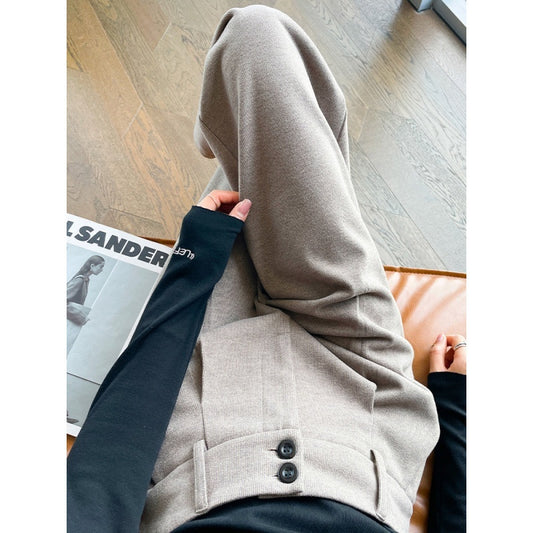 Gray Woolen Wide-leg Pants Autumn And Winter High Waist Drooping Casual Straight-leg