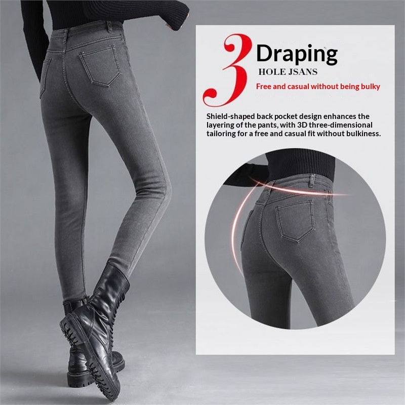 Womens High-waisted Fleece-lined Extra-thick Denim Jeans