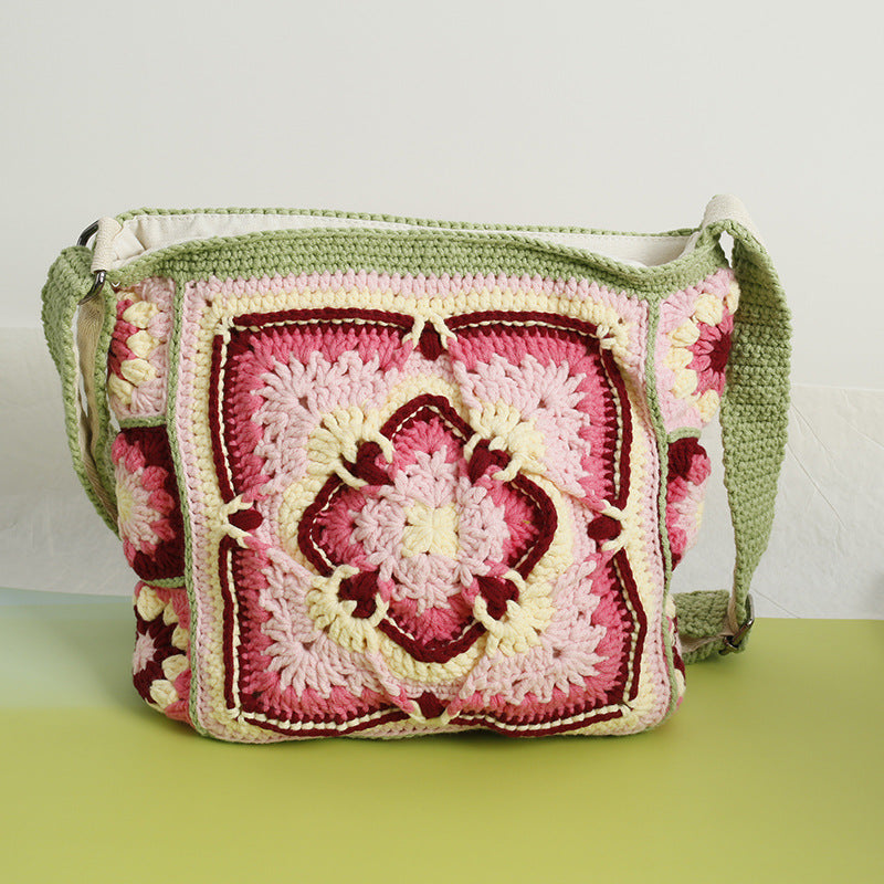 Håndvævet Bedstemor Plaid Crossbody-taske i bohemestil