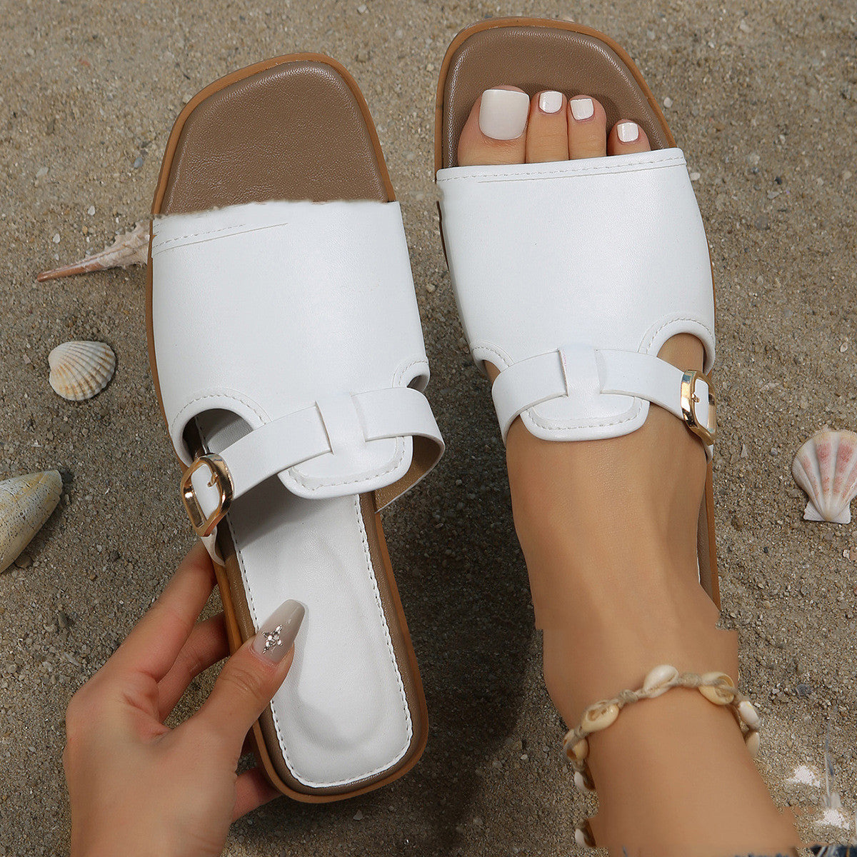Women's Vintage One Strap Woven Flat Heel Shoes