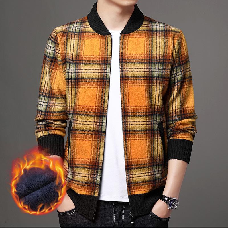 Fleece Jacket Zipper Cardigan Casual Plaid