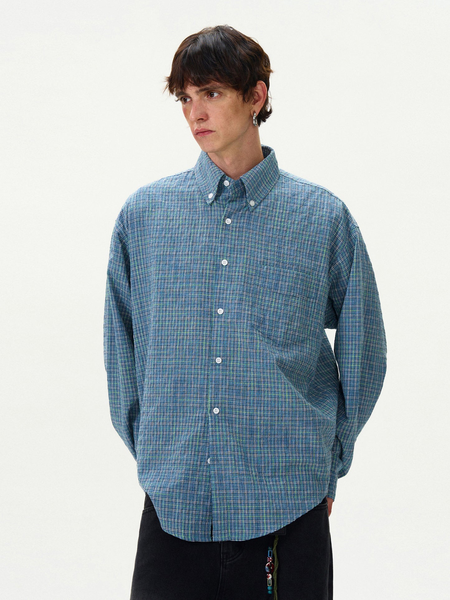American Style Vintage Plaid Pleated Shirt Top
