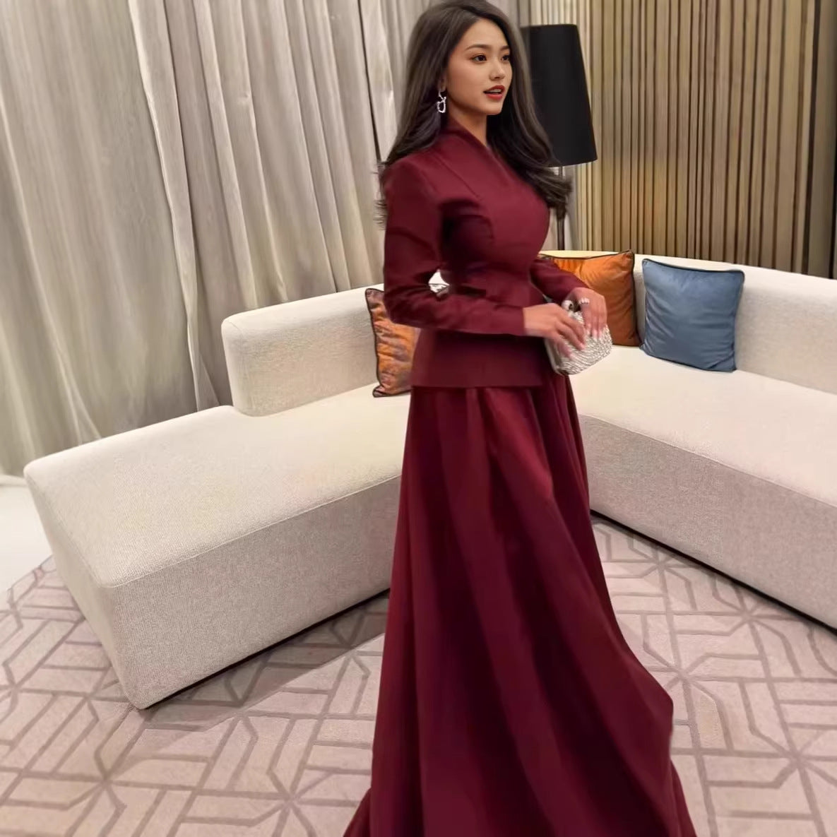 Elegant Saudi Arabian Formal Suit And Long Dress Set