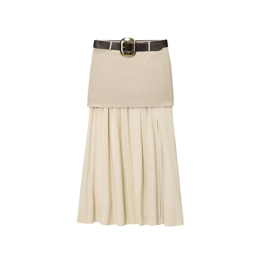 Versatile Patchwork Design Belt-decorated Skirt