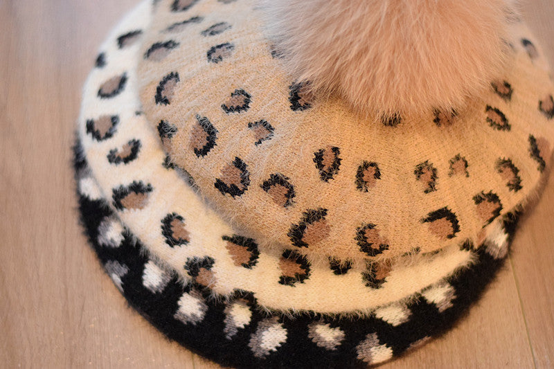 Retro minklignende uld all-match leopard hat mode