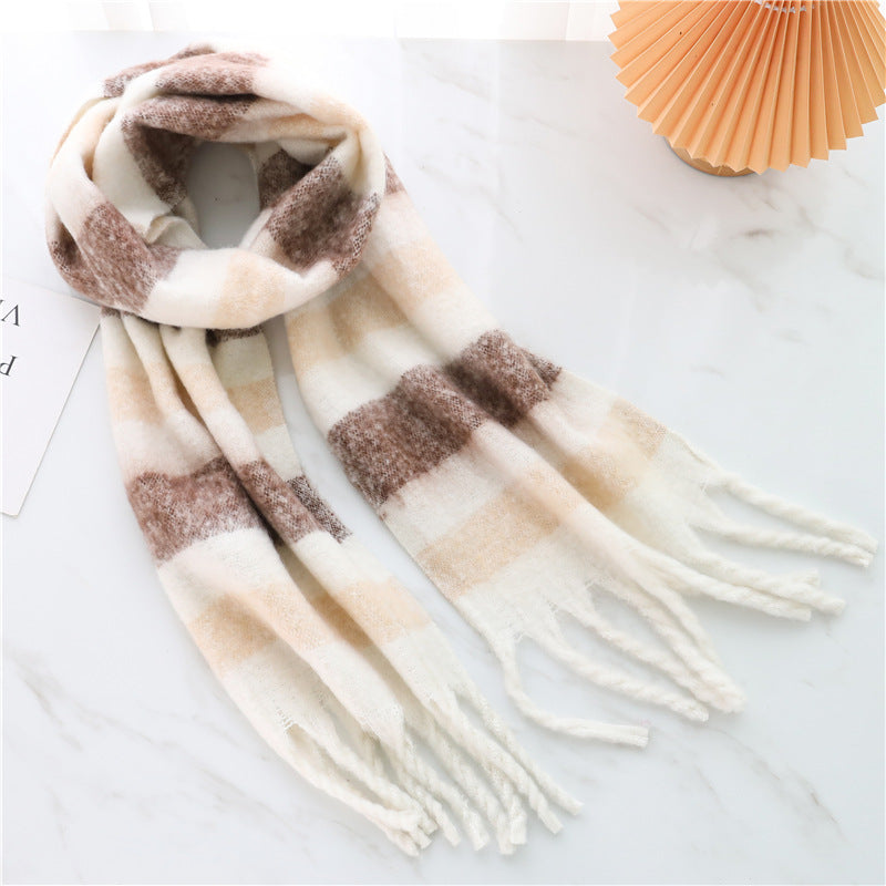 Women's Long Thick Beard Plaid Color Matching Scarf