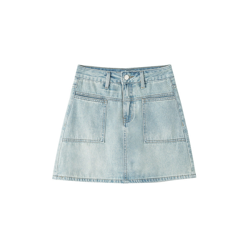Denim Skirt Lining Safety Pants Design Sense All-match Blue