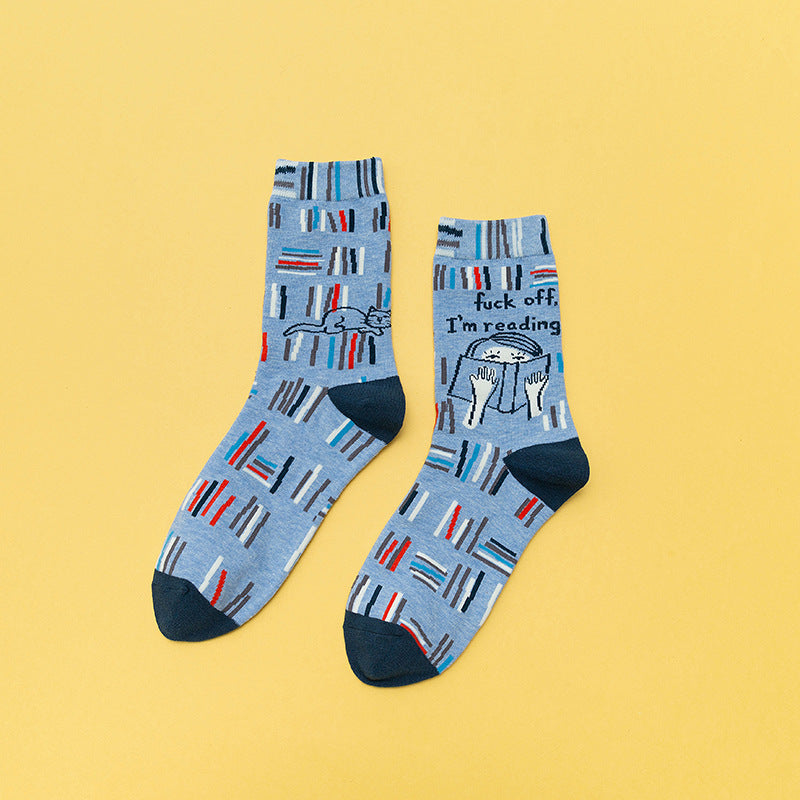 Personality Contrast Color Graffiti Women's Tube Socks Street Style Fashion Cotton Socks