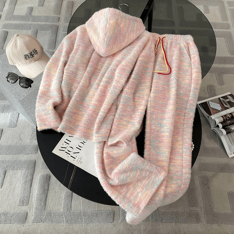 Hooded Long-sleeve Hoodie And Wide-leg Pants Two-piece Set