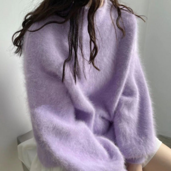 Loose Solid Color Temperament Lantern Sleeve Half Turtleneck Versatile Jumper