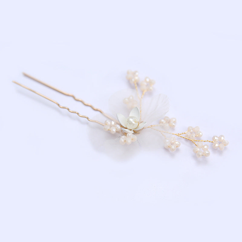 Bride Headdress Hand-woven White Porcelain Flower Pearl