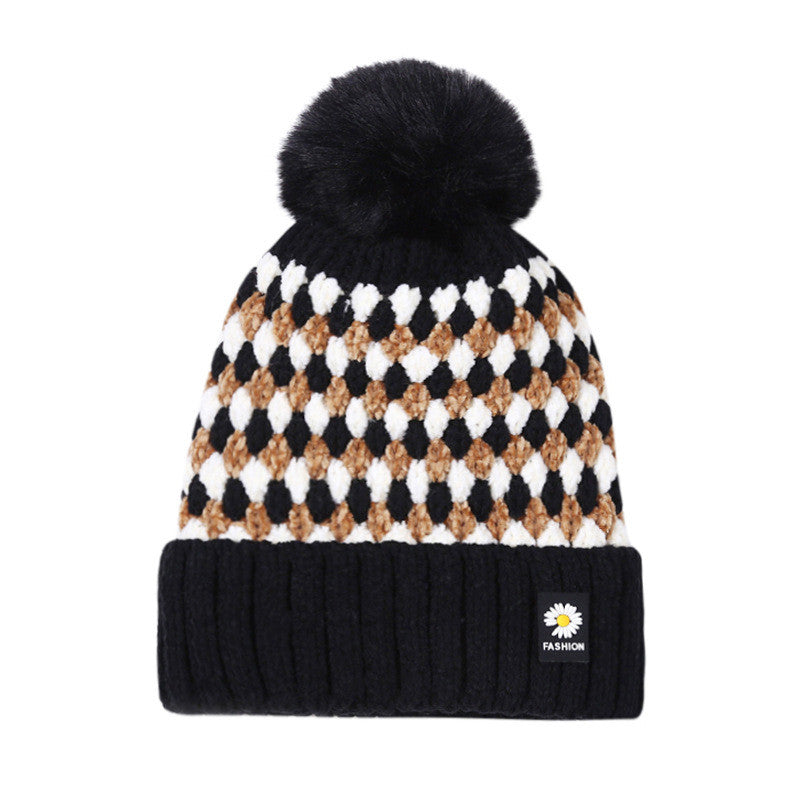 Women's Fashion Thick Warm Cute Fur Ball Knitted Hat