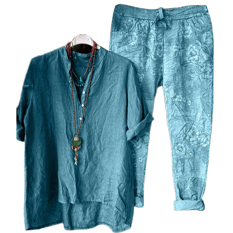 Spring New Foreign Trade Women's Clothing Wholesale Printing Temperament Twinset Fashion Suit