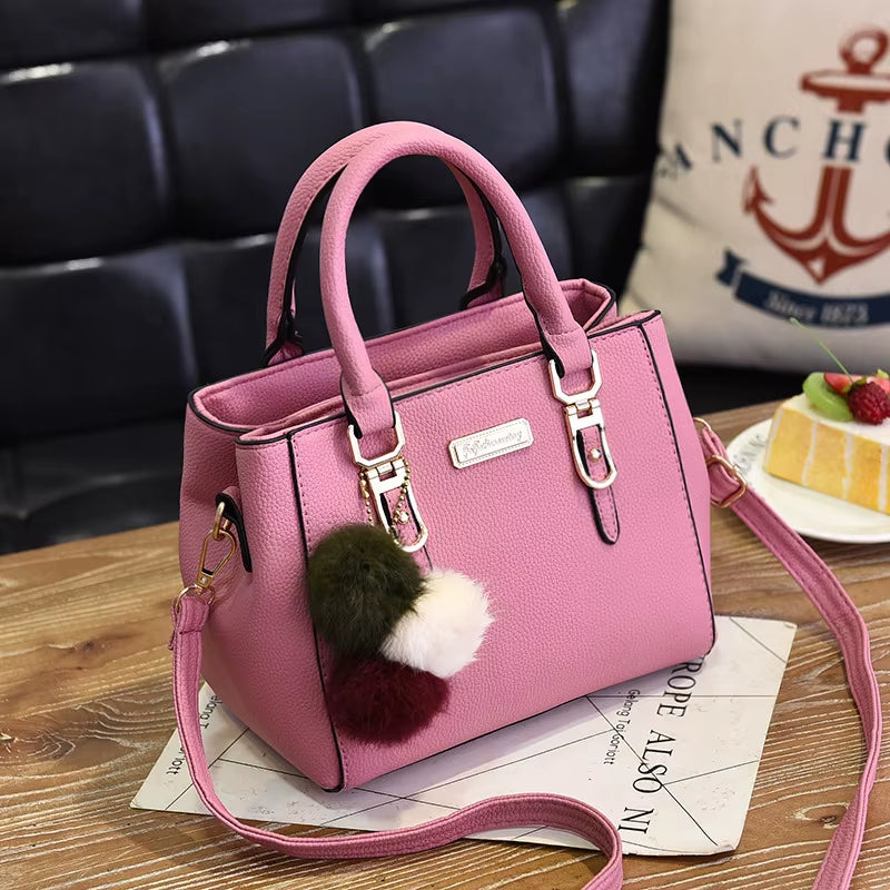 PU Leather Vintage Handbags for Women - Plush Tassel Messenger Tote and Crossbody Bag