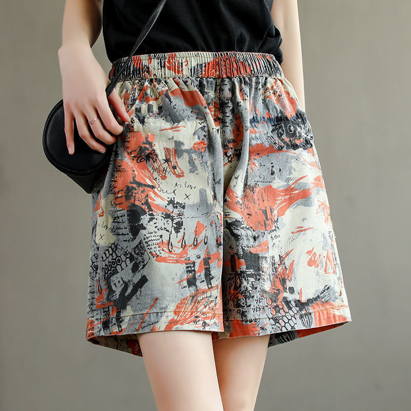 Women's Summer High Waist Cotton Print Shorts