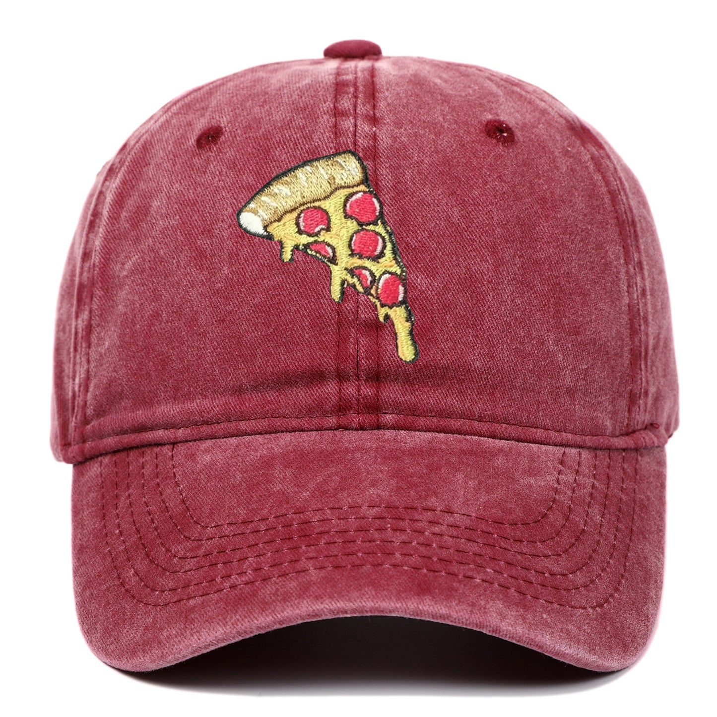 Pizza Embroidery Soft Top Baseball Cap Retro Worn Looking Washed-out