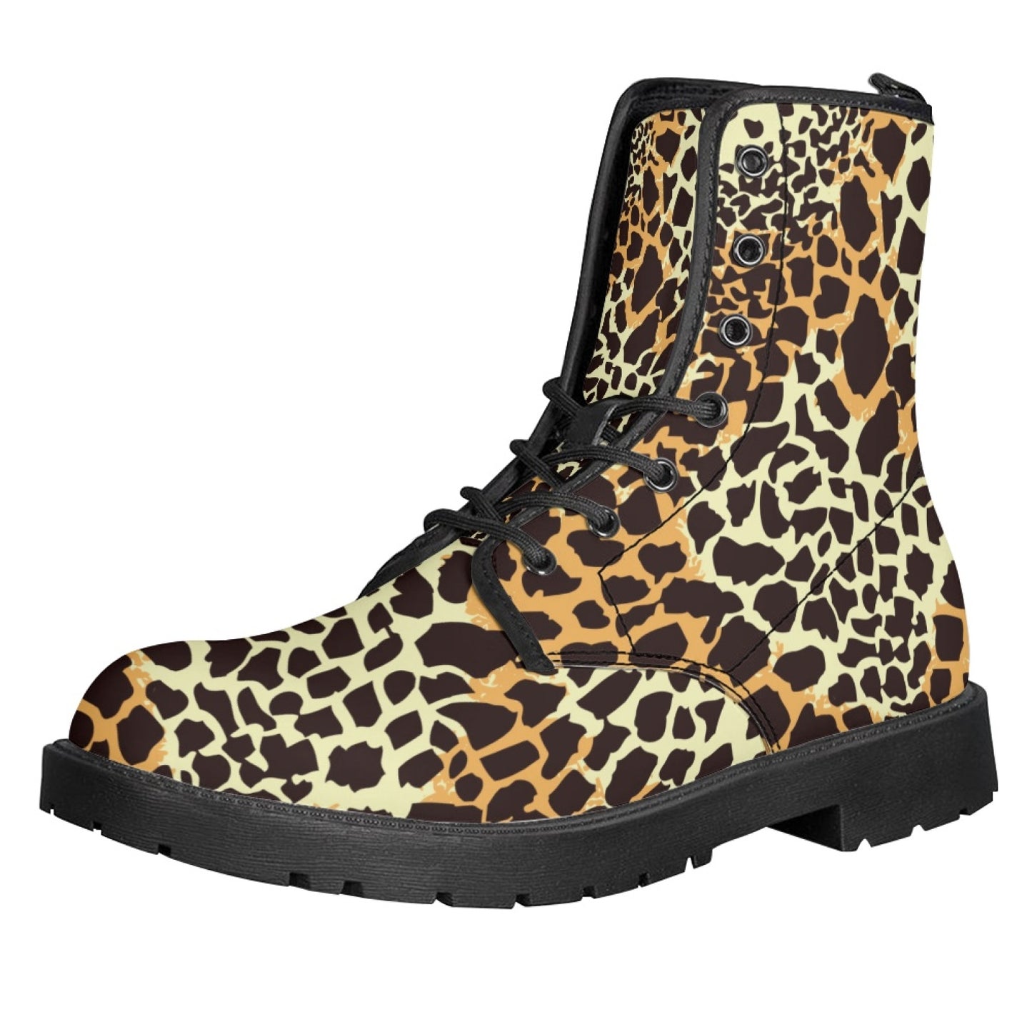 Printed Women's Leather Flat Bottom Low Heel British Martin Boots