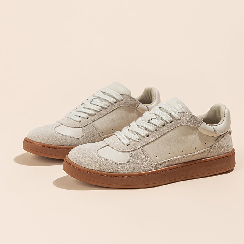 Top Layer Cowhide Retro Breathable Versatile Preppy Style Casual White Shoes