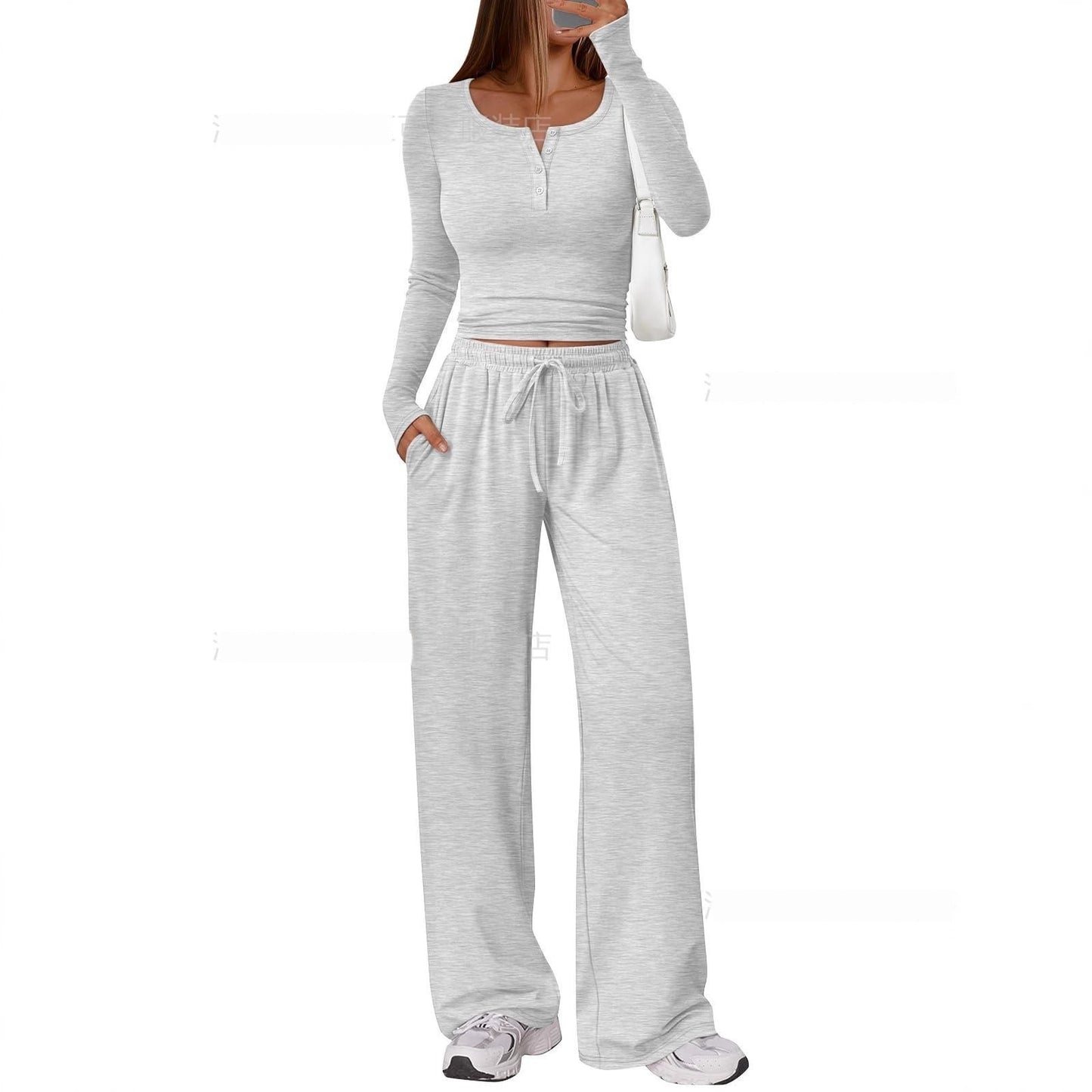 Comfortable Casual Long-sleeve Wide-leg Pants Set For Sports