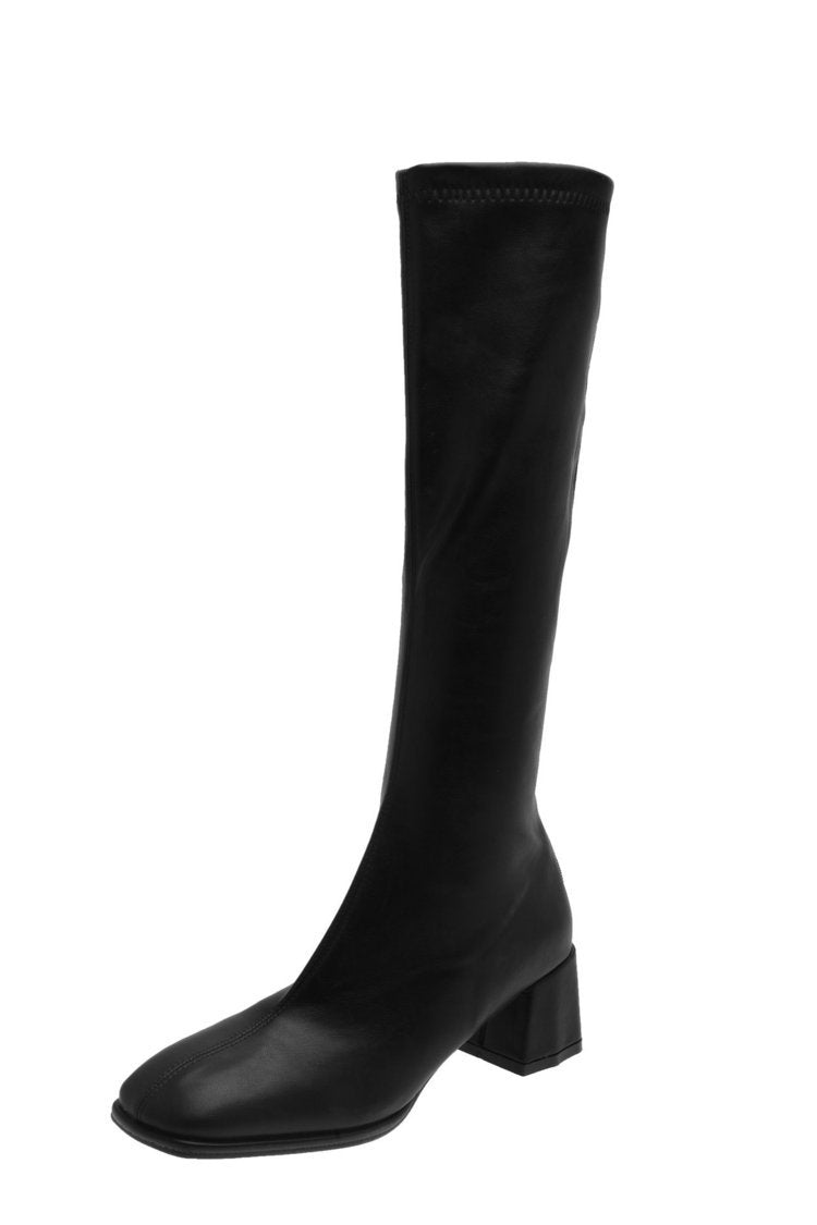 Square Toe Chunky Heel Back Zipper High Boots, Female