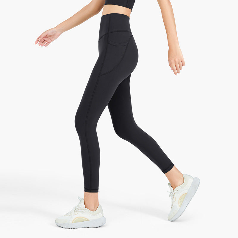 Dame Højtaljet Hofteløft Løbe Sports Elastiske Åndbare Fitnessbukser i Trekvart Længde